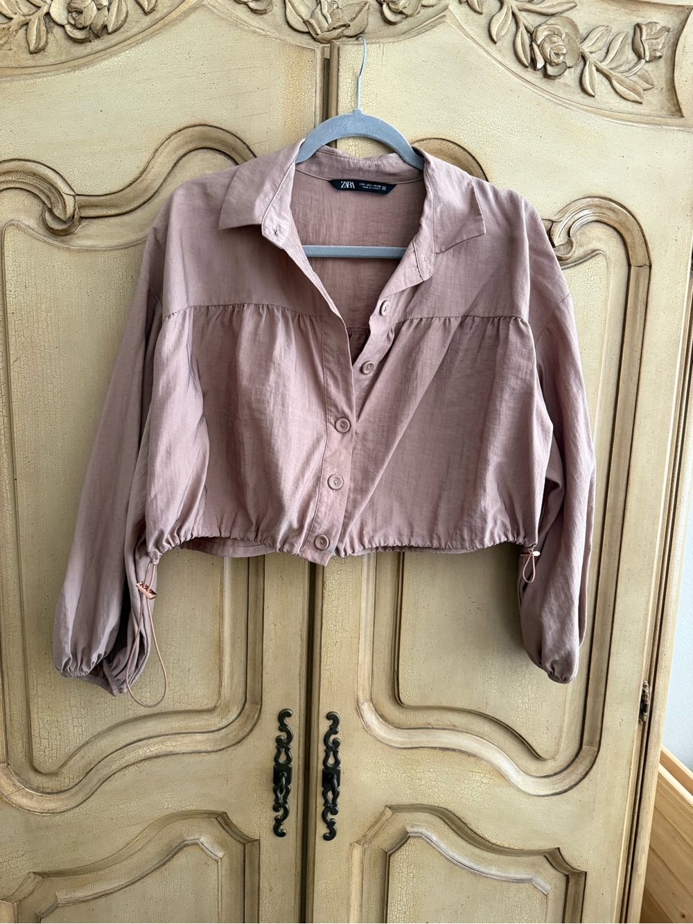 Zara Dusty Mauve Cropped Button-Down Shirt